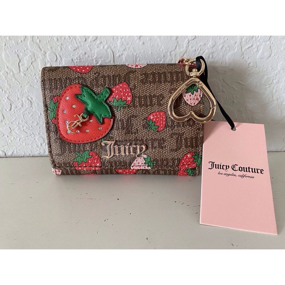 Juicy Couture‎ Freshly Picked Double Sided Trifold Chestnut Chino Red Strawberry